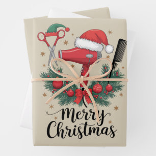Hoja De Papel De Regalo Feliz Navidad Estilista de Pelo Peluquero Xmas Cab