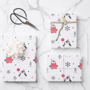 Hoja De Papel De Regalo Feliz Navidad feliz pingüino en blanco Gorra