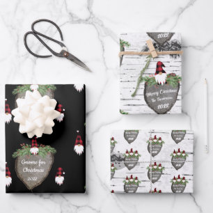 Hoja De Papel De Regalo Feliz Navidad Gorra Rojo Búfalo Jugar Gnomes Envue