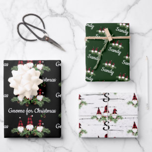 Hoja De Papel De Regalo Feliz Navidad Gorra Rojo Búfalo Pintado Gnomes