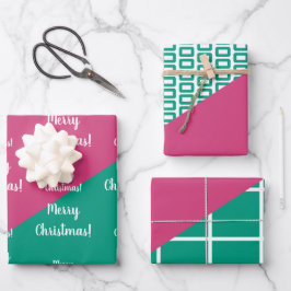 Hoja De Papel De Regalo Feliz Navidad Hot Pink Emerald Green
