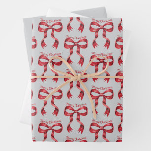 Hoja De Papel De Regalo Feliz Navidad Lazo Coqueta Rojo Chica