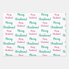 Hoja De Papel De Regalo Feliz Navidad Magenta verde rosa caliente de esmer