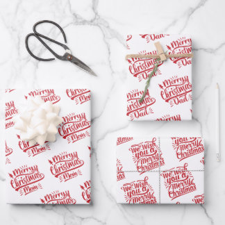 Hoja De Papel De Regalo Feliz Navidad Mamá Papá Tipografía Festividad Fami