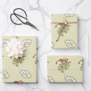 Hoja De Papel De Regalo Feliz Navidad Mistletoe Calligraphy Saludo