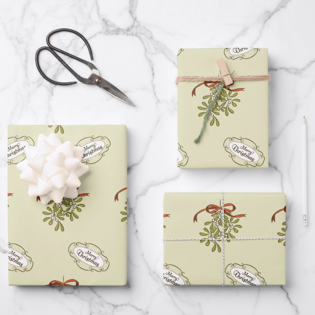 Hoja De Papel De Regalo Feliz Navidad Mistletoe Calligraphy Saludo (Anverso)