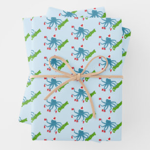 Hoja De Papel De Regalo Feliz Navidad Octopus Santa Hat Navidades
