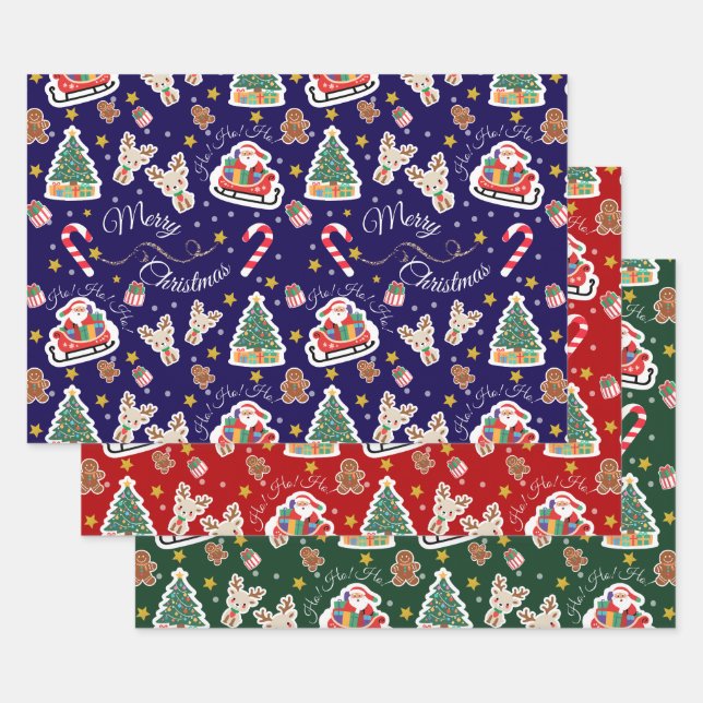 Hoja De Papel De Regalo Feliz Navidad Papá Noel envuelto (Set)