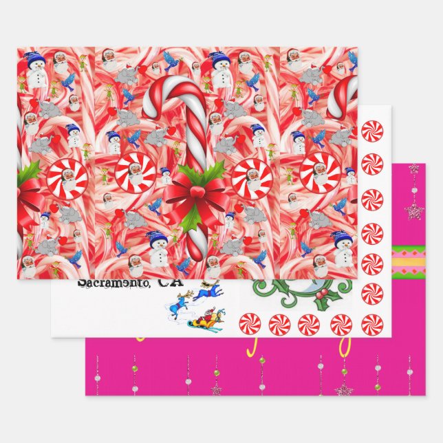Hoja De Papel De Regalo Feliz Navidad Peppermint Santa (Set)