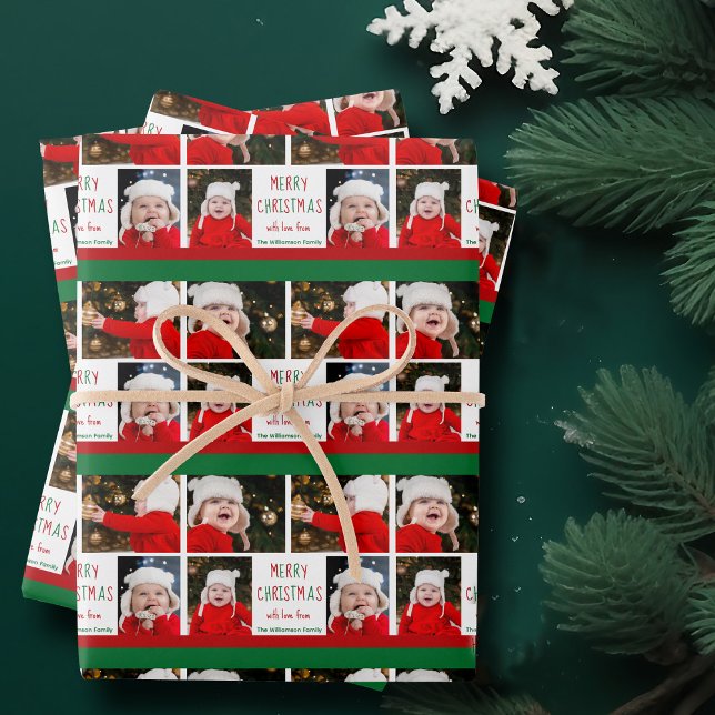 Hoja De Papel De Regalo Feliz Navidad Personalizada Foto Verde Rojo (Subido por el creador)