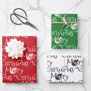 Hoja De Papel De Regalo Feliz Navidad pimletorojo verde y blanco lindo