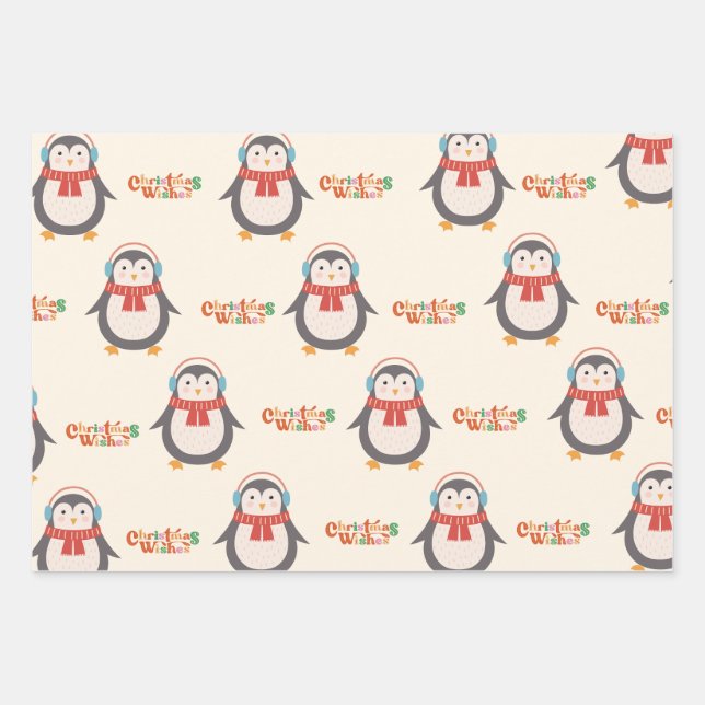 Hoja De Papel De Regalo Feliz Navidad Pingüino (Anverso)