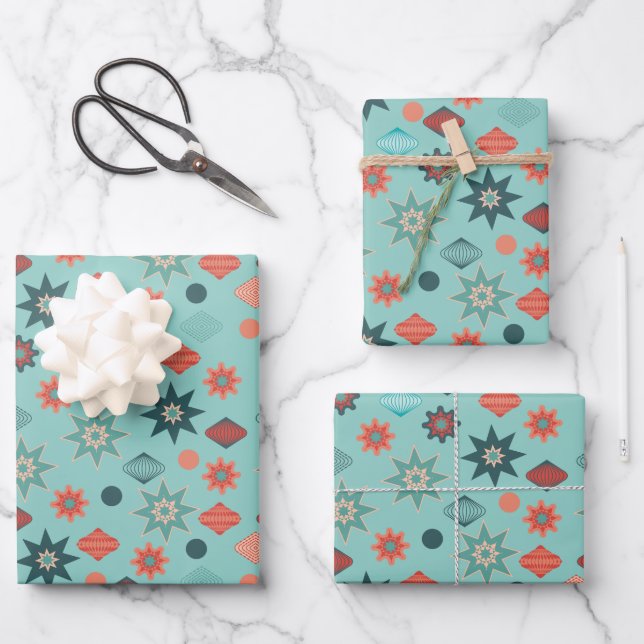 Hoja De Papel De Regalo Feliz Navidad Retro Mid Century Moderno (Anverso)