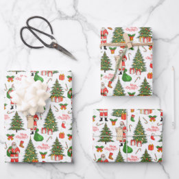 Hoja De Papel De Regalo Feliz Navidad Santa Revisando Su Lista Árboles de 