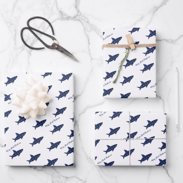 Hoja De Papel De Regalo Feliz Navidad Tiburón azul negro escúfalo revestid (Anverso)