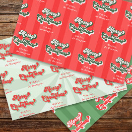 Hoja De Papel De Regalo Feliz Navidad Verde Rojo Whimsical Retro Personali