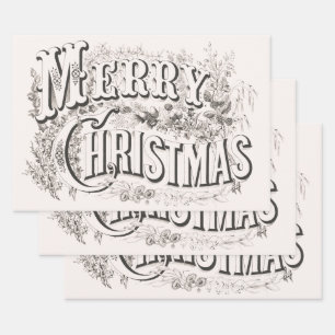 Hoja De Papel De Regalo Feliz Navidad, Vintage Currier & Ives (reprod)