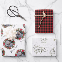 Hoja De Papel De Regalo Feliz Navidad Wreath Red pagado con foto