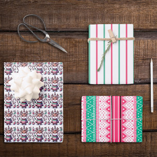 Hoja De Papel De Regalo Feliz Navidad y deliciosos dulces desearían renos