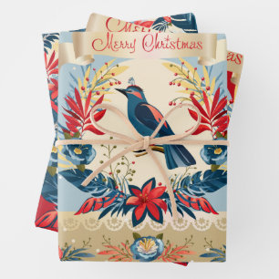 Hoja De Papel De Regalo ¡Feliz Navidad y Feliz Año Nuevo! 2026 Pájaro Azul