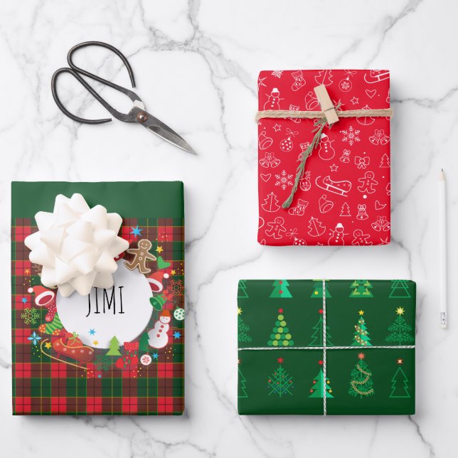 Hoja De Papel De Regalo ¡Feliz Navidad y Feliz Año Nuevo! Patrón de Escoci (Anverso)