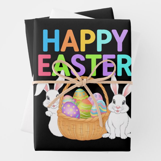 Hoja De Papel De Regalo Feliz Pascua 2025 Huevos Conejo Conejo Cute (In situ)