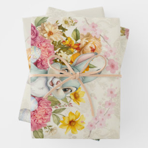 Hoja De Papel De Regalo Feliz Pascua Conejito de Acuarela