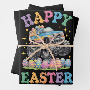 Hoja De Papel De Regalo Feliz Pascua Graciosa Monstruo Camión Huevos de Ru