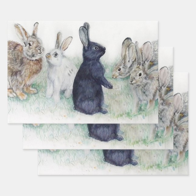 Hoja De Papel De Regalo Feliz Pascua hermosos conejos (Set)