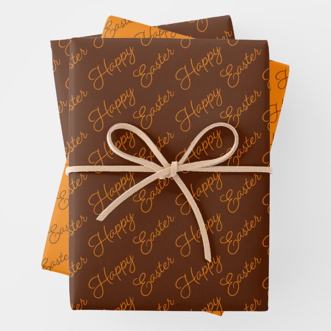 Hoja De Papel De Regalo Feliz Pascua Script Naranja y Marrón (In situ)