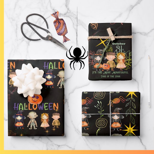 Hoja De Papel De Regalo Feliz Patrón de Monstruos de Halloween Envuelto (Happy Halloween Monsters Pattern Wrapping Wrapping Wrapping Paper Sheets)