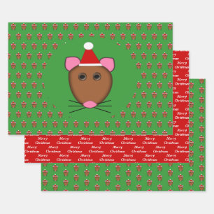 Hoja De Papel De Regalo Feliz Personalizado del ratón navideño