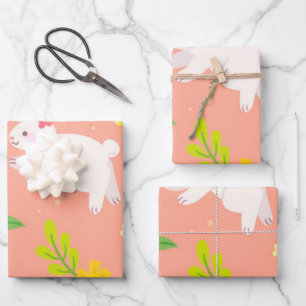 Hoja De Papel De Regalo Feliz Pollo De Pascua Y Conejo