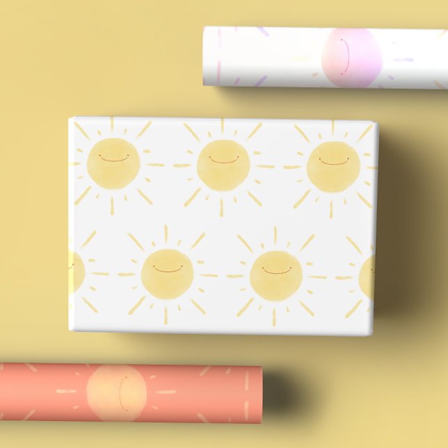 Hoja De Papel De Regalo Feliz sol amarillo, rosa y Naranja, dulce sol (Subido por el creador)