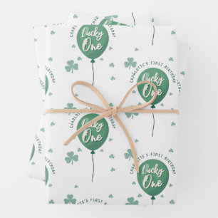 Hoja De Papel De Regalo Feliz Uno 1er Cumpleaños St Patricks Trébol Globo