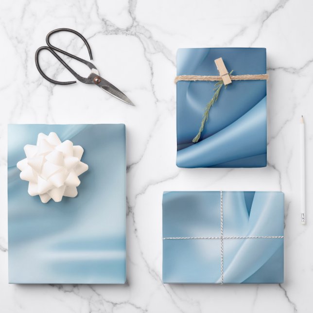 Hoja De Papel De Regalo Feminine Light Blue Faux Satin (Anverso)