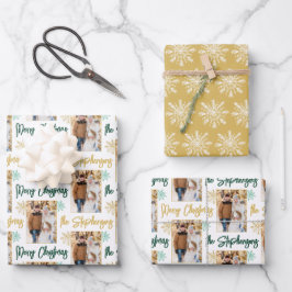 Hoja De Papel De Regalo Ferry Christmas Photo Script Name Gold Green