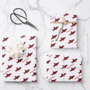 Hoja De Papel De Regalo Ferry Christmas Shark Red Black Buffalo revestido