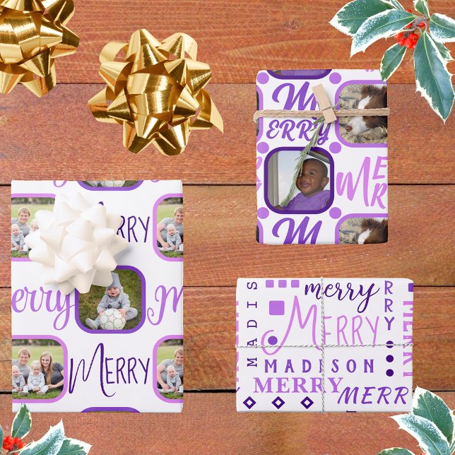 Hoja De Papel De Regalo FERRY Script Purple On White 4 Photo Navidades (Subido por el creador)