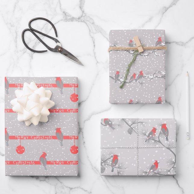 Hoja De Papel De Regalo Festive Modern Red Cardinal Christmas (Anverso)