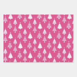 Hoja De Papel De Regalo Festive Pink and White Christmas Tree Pattern
