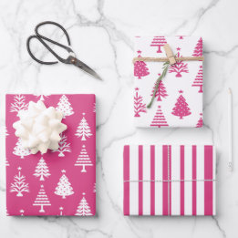 Hoja De Papel De Regalo Festive Pink and White Christmas Tree Pattern