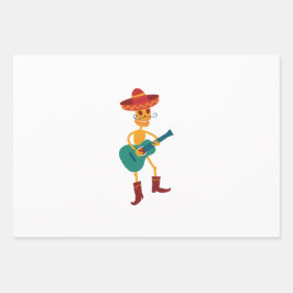 Hoja De Papel De Regalo Festive Skeleton Guitar Player