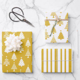 Hoja De Papel De Regalo Festive Yellow and White Christmas Tree Pattern
