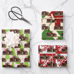 Hoja De Papel De Regalo Festividad de equipos de tractores rojos de la gra