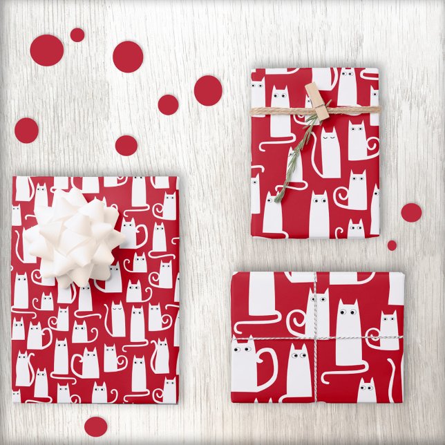 Hoja De Papel De Regalo Festividad de gato blanco y rojo (Subido por el creador)