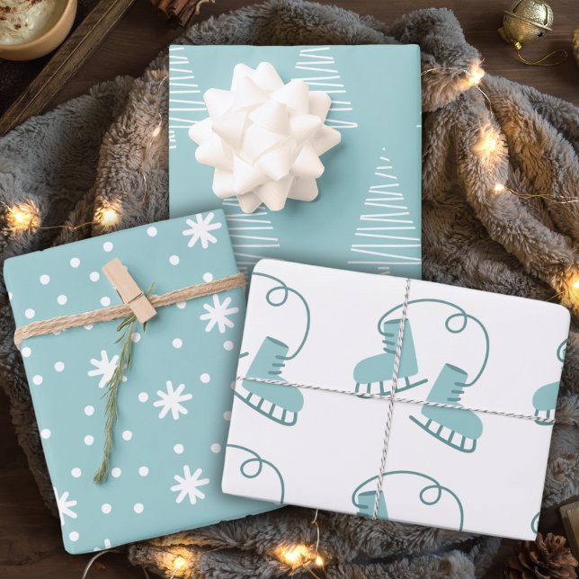 Hoja De Papel De Regalo Festividad de los Navidades Blue Green (Simply Cute Blue Green Christmas Holiday Wrapping Paper Sheets)