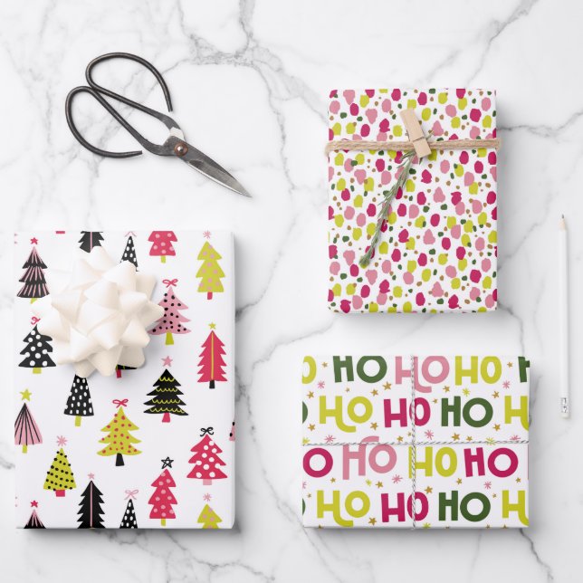 Hoja De Papel De Regalo Festividad de los Navidades verdes modernos y cáli (Anverso)