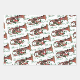 Hoja De Papel De Regalo Festividad de música merry saxofón, violín y tromp