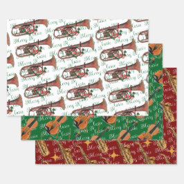 Hoja De Papel De Regalo Festividad de música merry saxofón, violín y tromp